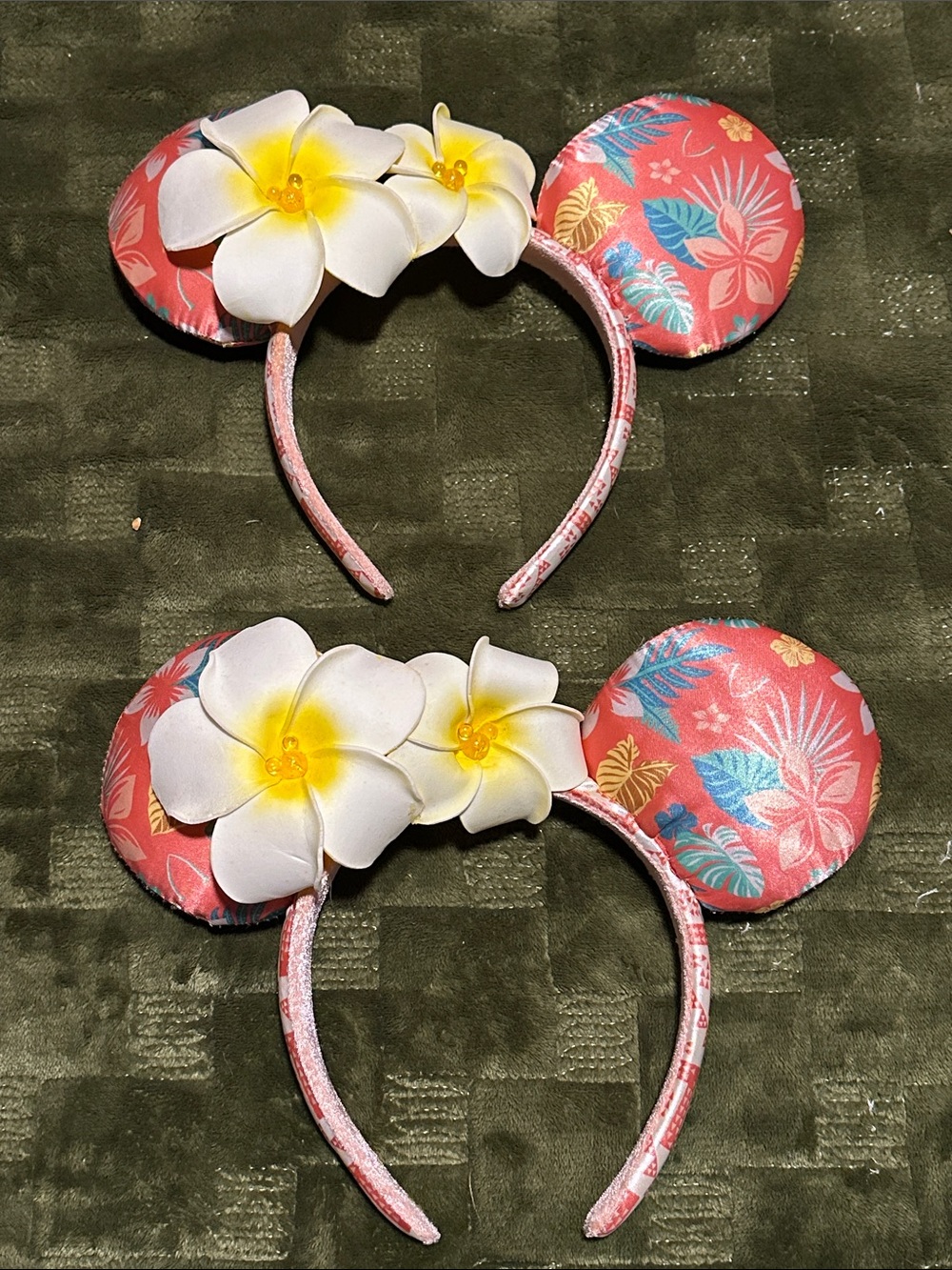 Disney Aulani Moana Floral Mouse Ear Headband with White Plumeria Flowers